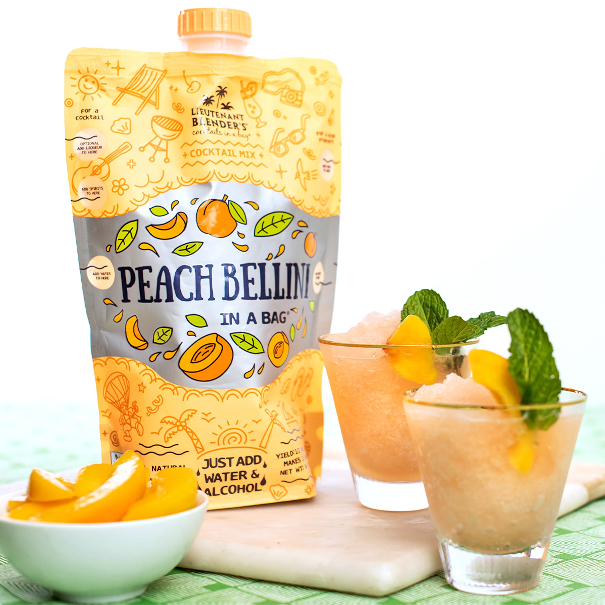 Peach Bellini in a Bag – Lieutenant Blender Cocktail Mixes